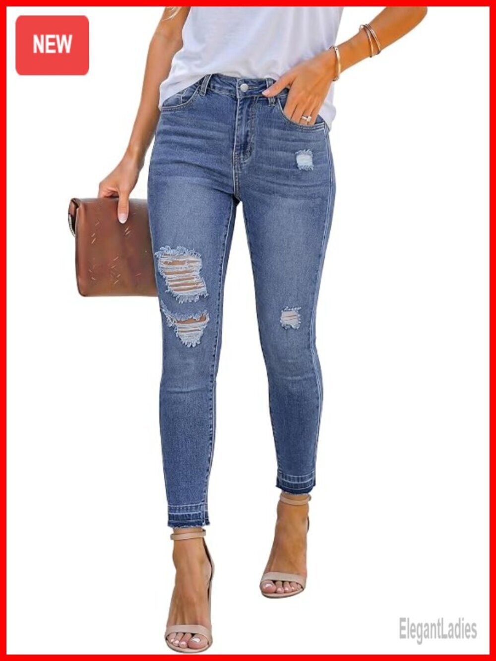 Skinny High Waisted Cropped Ripped Distressed Stretchy Denim Jeggings